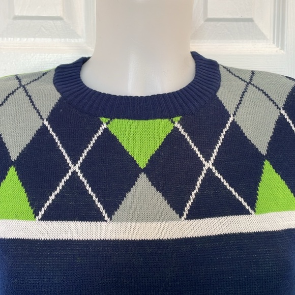 NFL TEAM APPAREL SEATTLE SEAHAWKS ARGYLE PRINT SWEATER NAVY BLUE & GREEN Size S - Picture 3 of 14